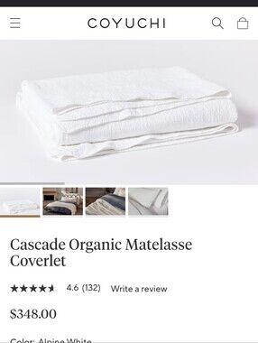 Coyuchi Cascade Organic Matelassé Coverlet - Alpine White